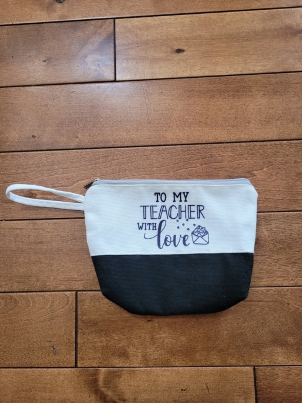 Women's Teacher Appreciation Two-Tone Wristlet Pouch in White and Black